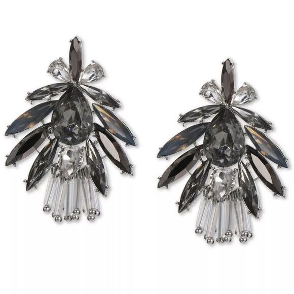 NWT I.N.C. INTERNATIONAL CONCEPTS Silver-Tone Mixed Stone Fan Drop Earrings - Picture 1 of 4